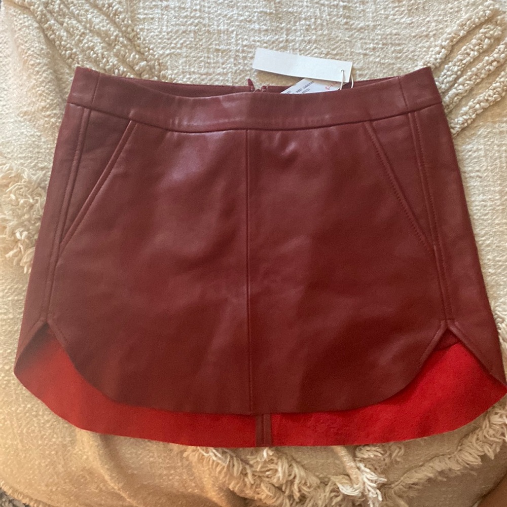 Michelle mason red leather skirt